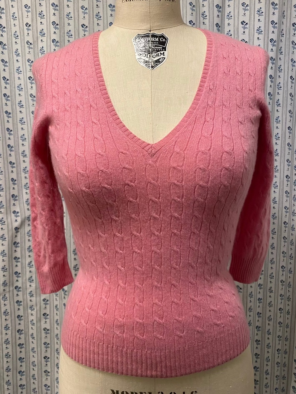 J Crew Cashmere Cable V-Neck Sweater - Pink